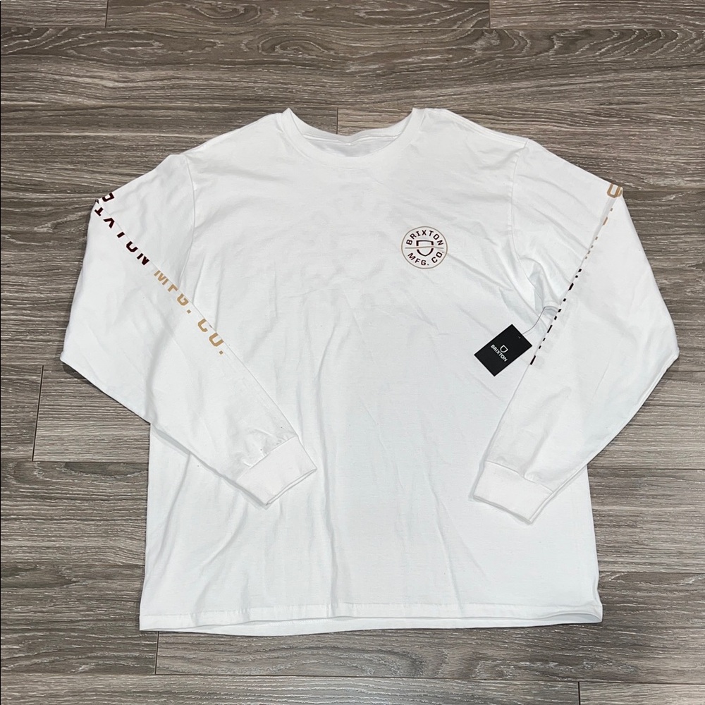 Brixton White Long Sleeve Tee with Gold Accents